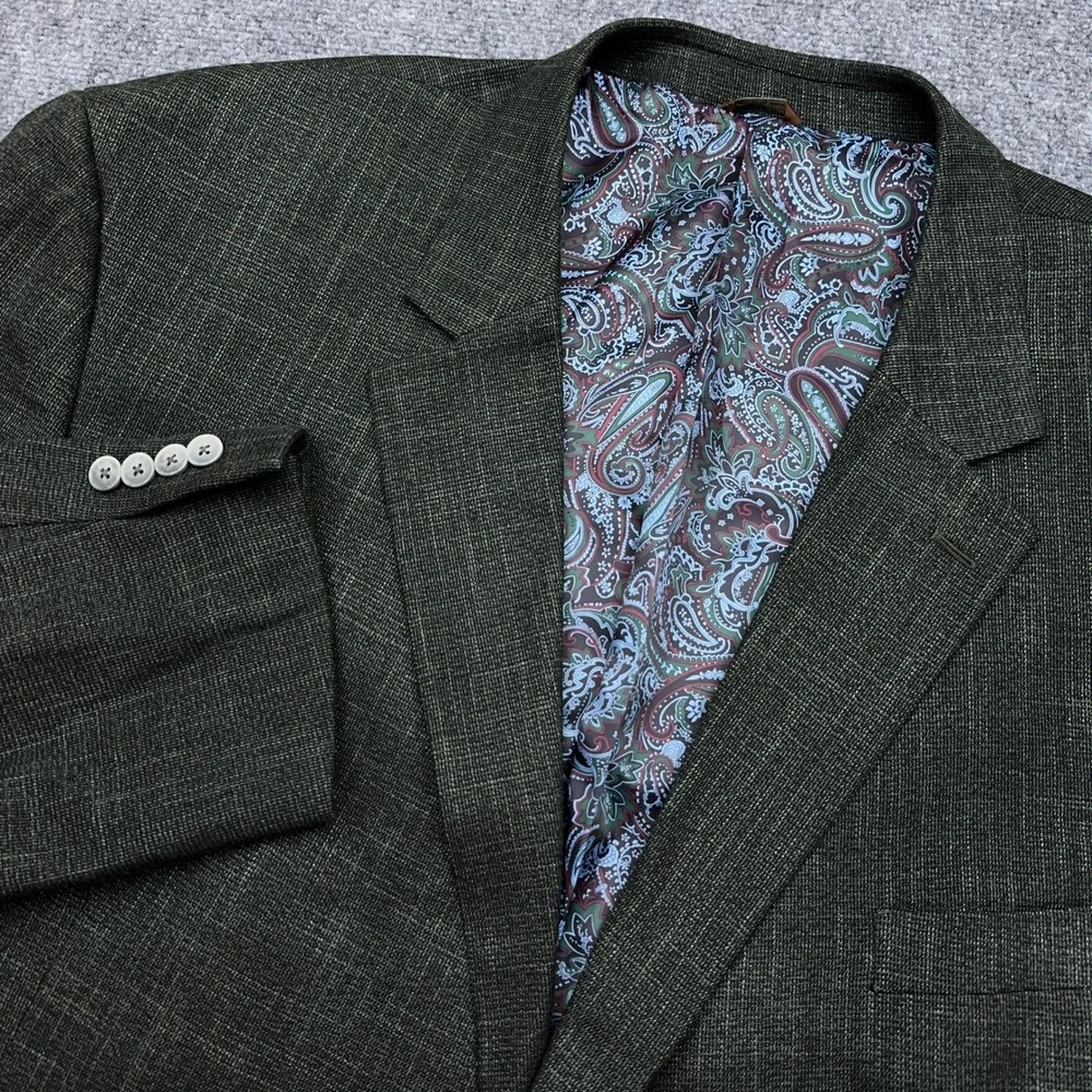 Oak Hill Sport Coat Blazer Men's 4XL 58/60 Dark Green Two Button Paisley Lined